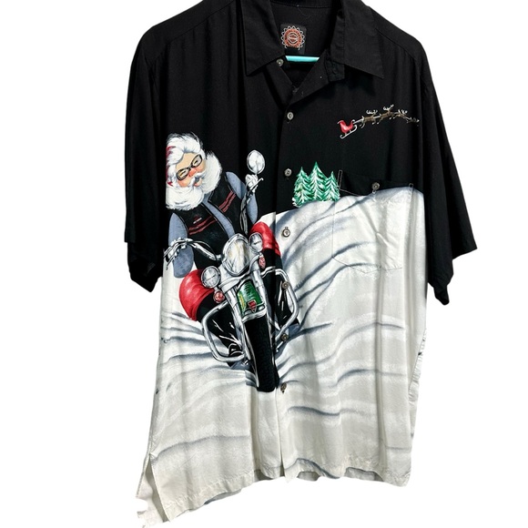 Harley Davidson Santa Claus Riding Harley Holiday Button Down Shirt - Picture 2 of 5